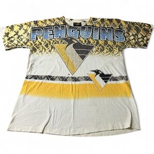 Vintage 90s Magic Johnson T’s Pittsburgh Penguins Hockey AOP Shirt Large